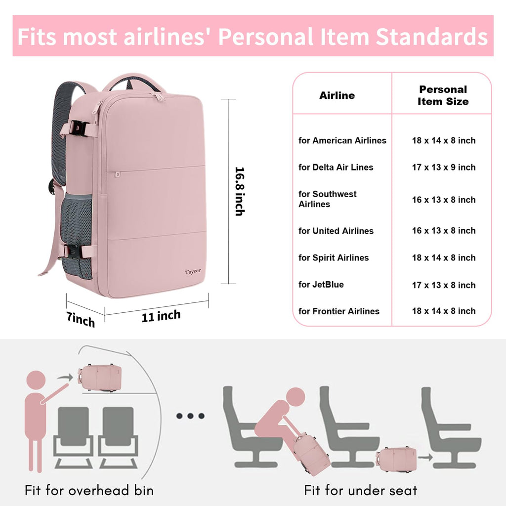 Taygeer Travel Backpack for Women, 15.6" Laptop, Pink