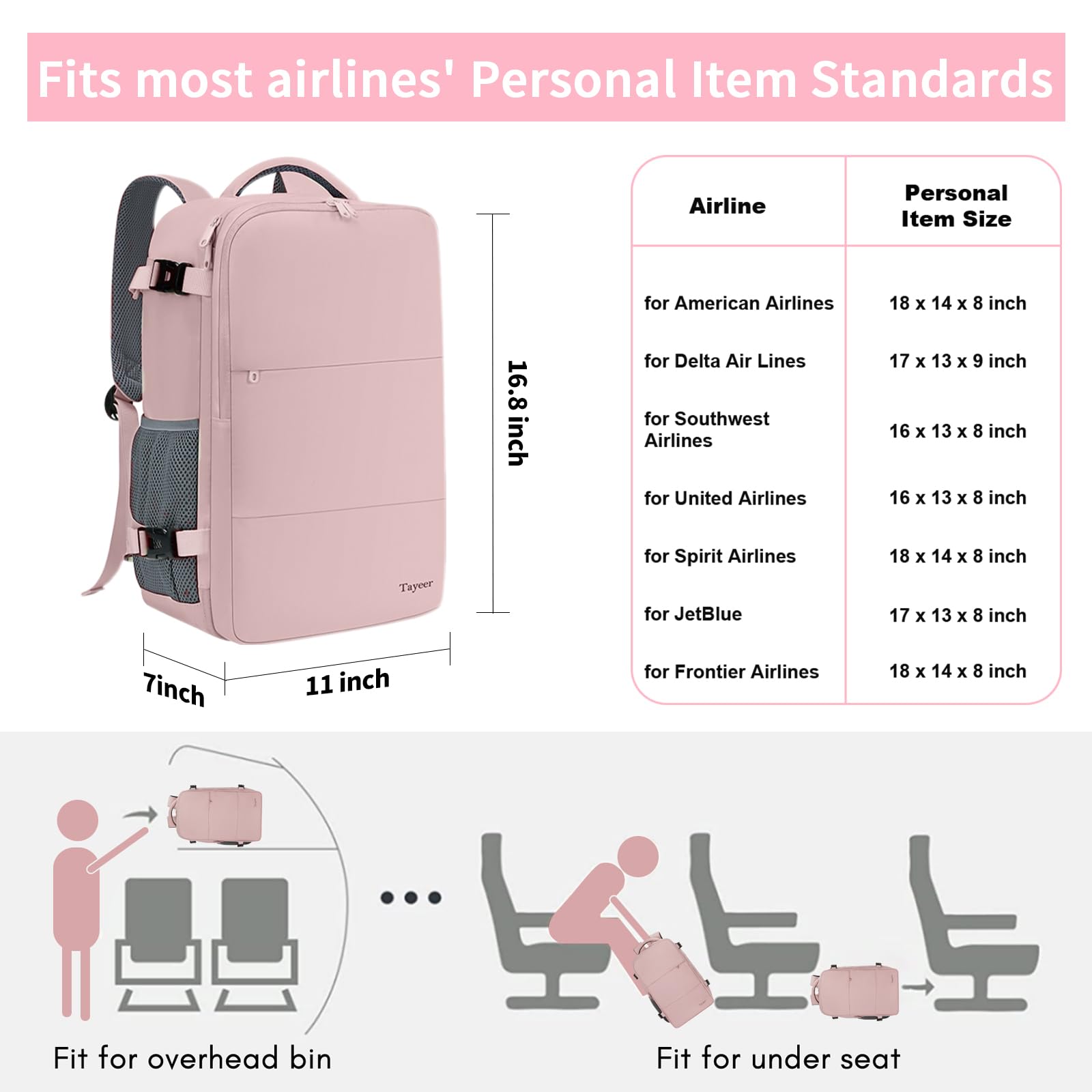 Taygeer Travel Backpack for Women, 15.6" Laptop, Pink