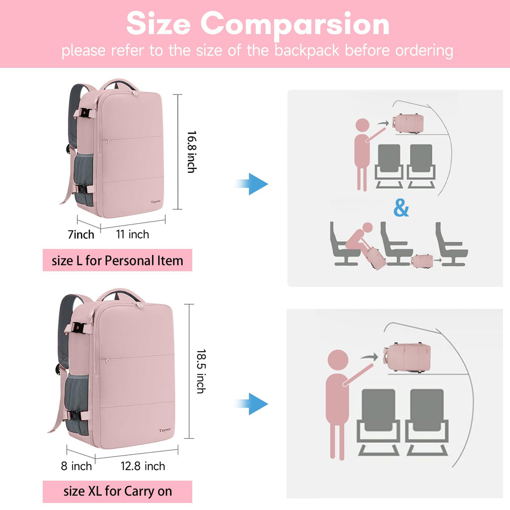 Taygeer Travel Backpack for Women, 15.6" Laptop, Pink
