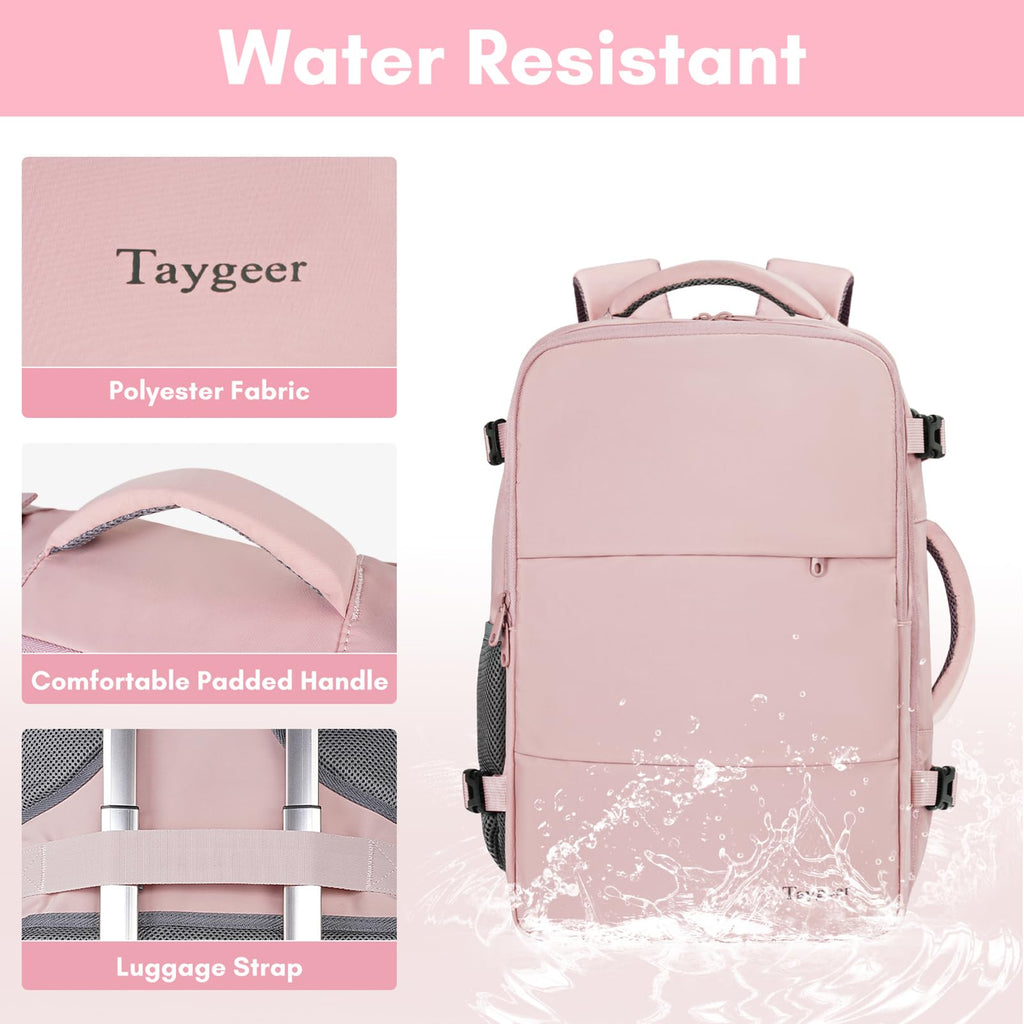 Taygeer Travel Backpack for Women, 15.6" Laptop, Pink