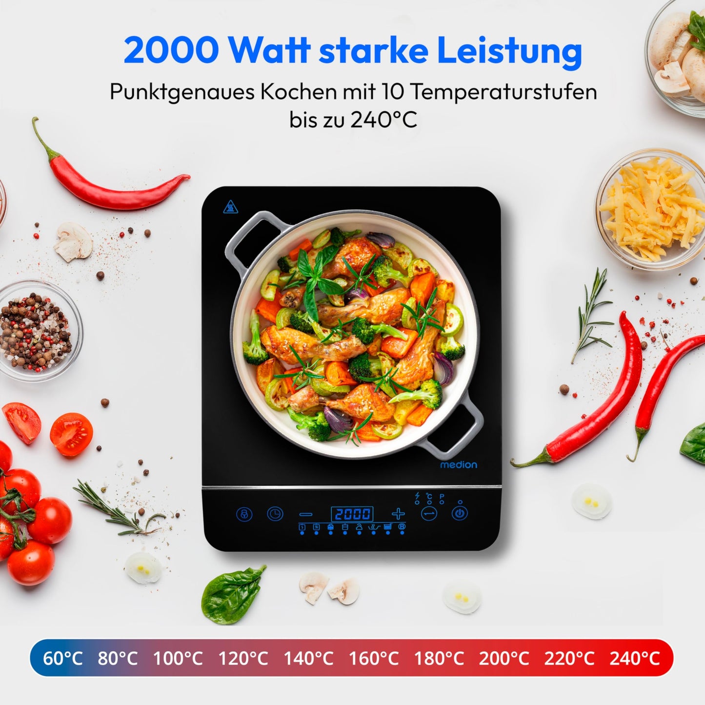 MEDION Induktionskochplatte 2000W mit LED Display